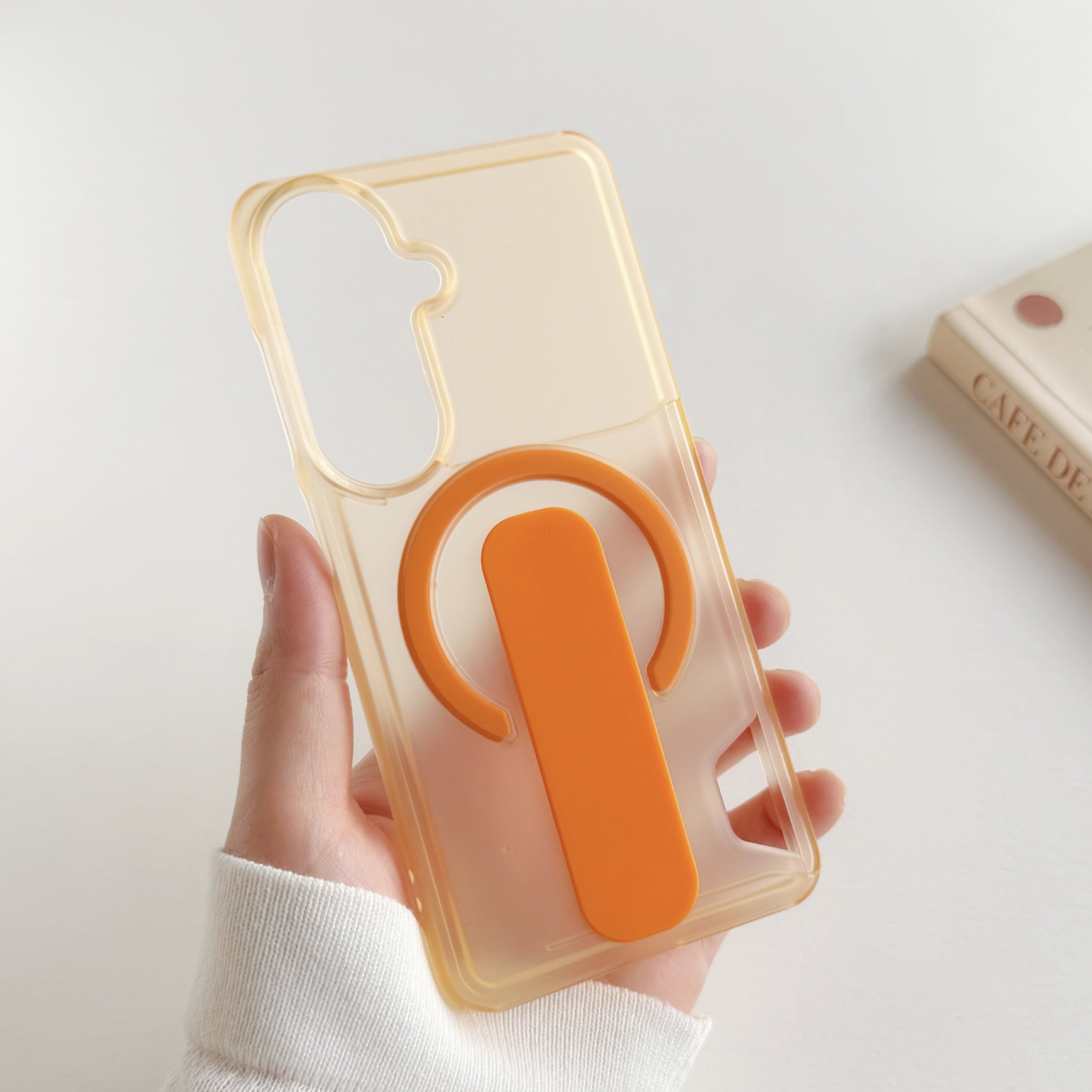 三星s26手机壳透橙PC材质适用三星s26ultra简约磁吸支架保护套通勤风卡包S26PLUS卡套门禁插卡磨砂防摔s26+女