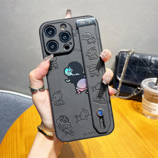 15promax镜头适用机壳支架14pro防摔蜡笔手14pmmax皮质带新手腕iphonr12pormax全iphone13pormax包腕带小苹果