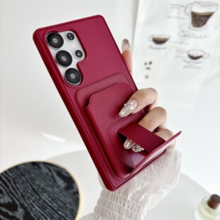 三星s25ultra手机壳卡包一体式多功能皮革适用SamsungS24FE方形隐形折叠支架GalaxyS23plus保护套A16创意女款