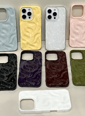 适用苹果15promax手机壳男女款xr光面水波纹iPhone16pro小众亮黄色14防摔13情侣12pm保护套11陨石纹8plus软壳