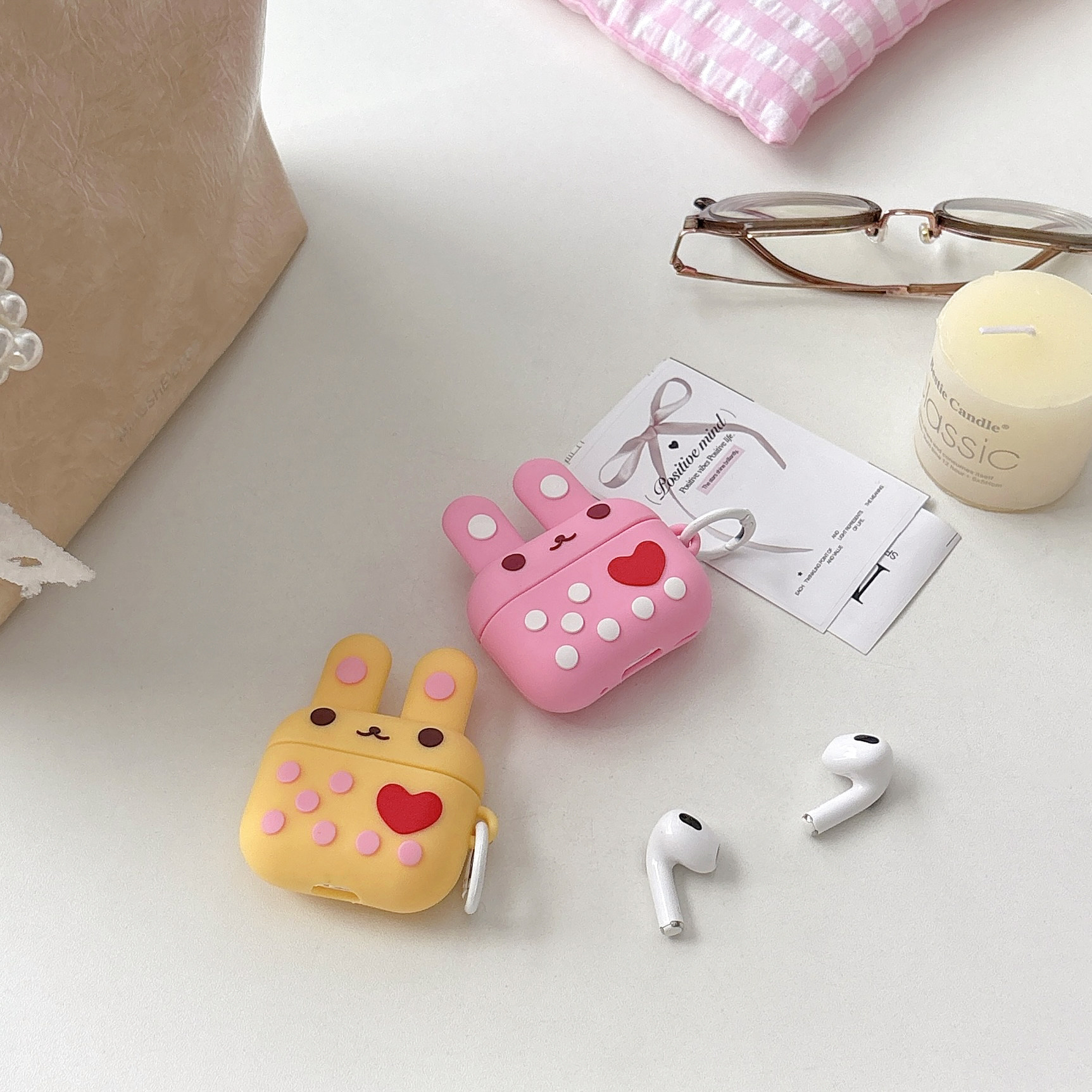 适用AirPods3代古早爱心萌兔耳机套Airpods4代耳机壳AirPods Pro硅胶三代软壳粉色AirPods pro2二代卡通防摔