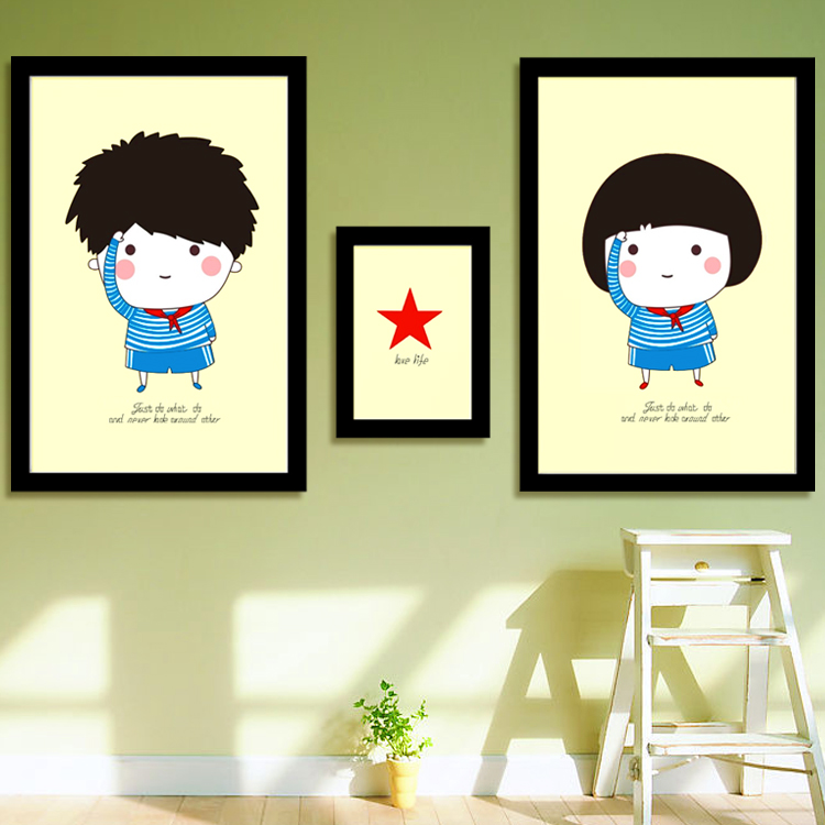 新手简单款印花儿童十字绣小清新三联画客厅少先队员可爱卡通线绣