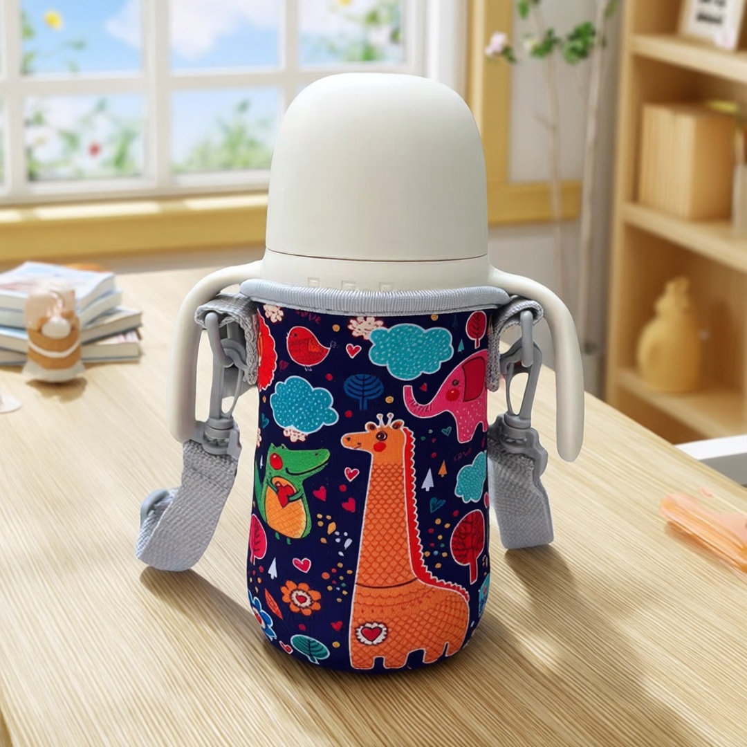 斜挎BEBEBUS保温杯套270ml吸管杯手柄杯背带水壶套儿童防摔保护套