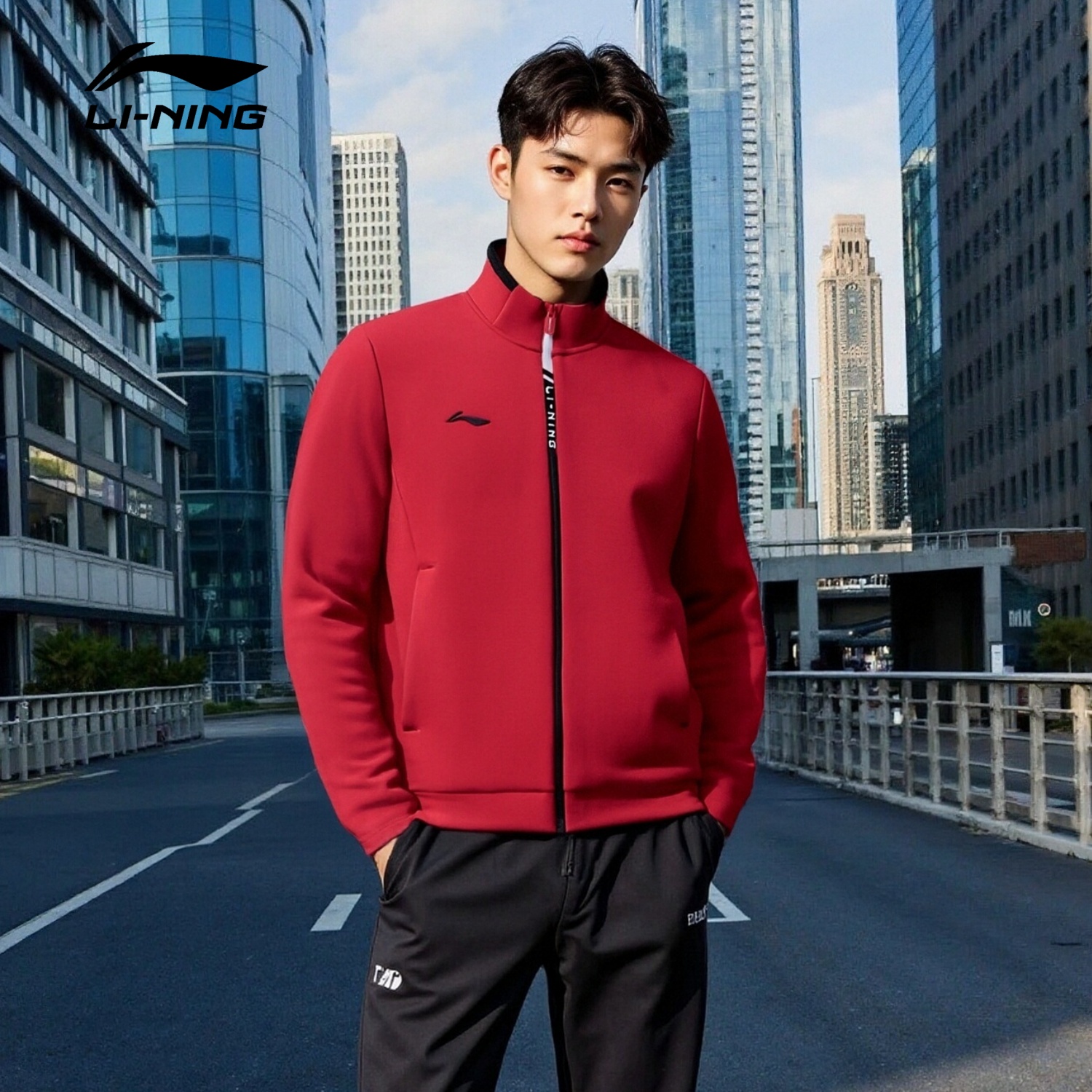 李宁开衫无帽跑步卫衣外套男女款