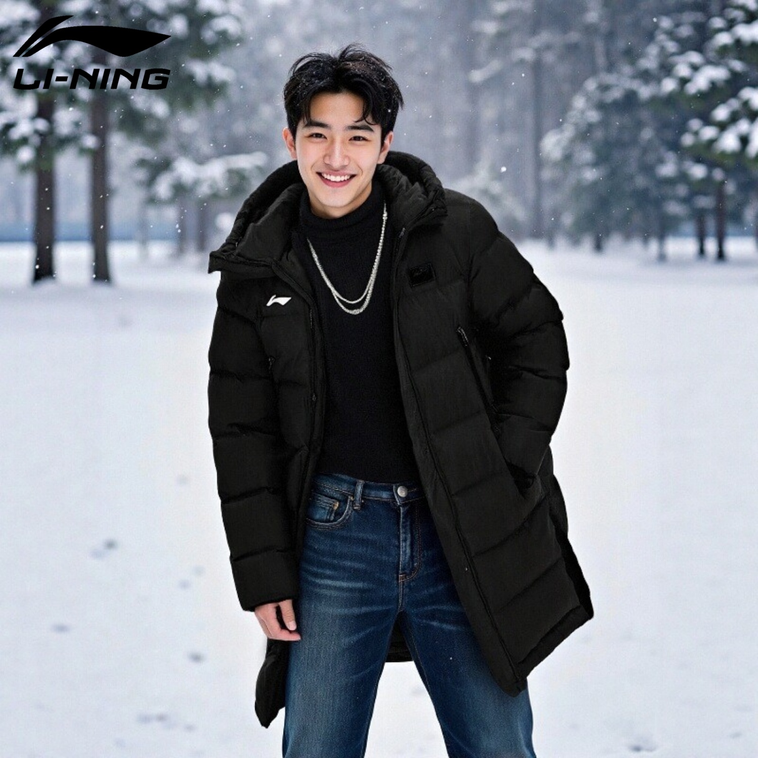 李宁长款羽绒服男子2025冬季新款