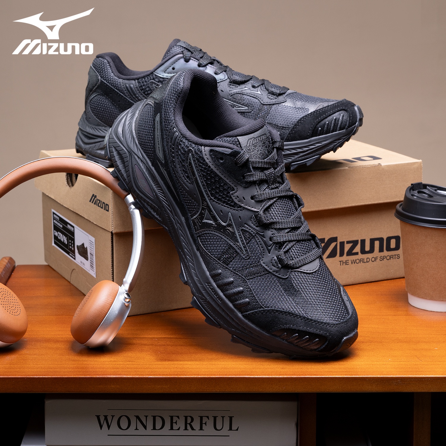 Mizuno美津浓男士黑色跑步鞋透气