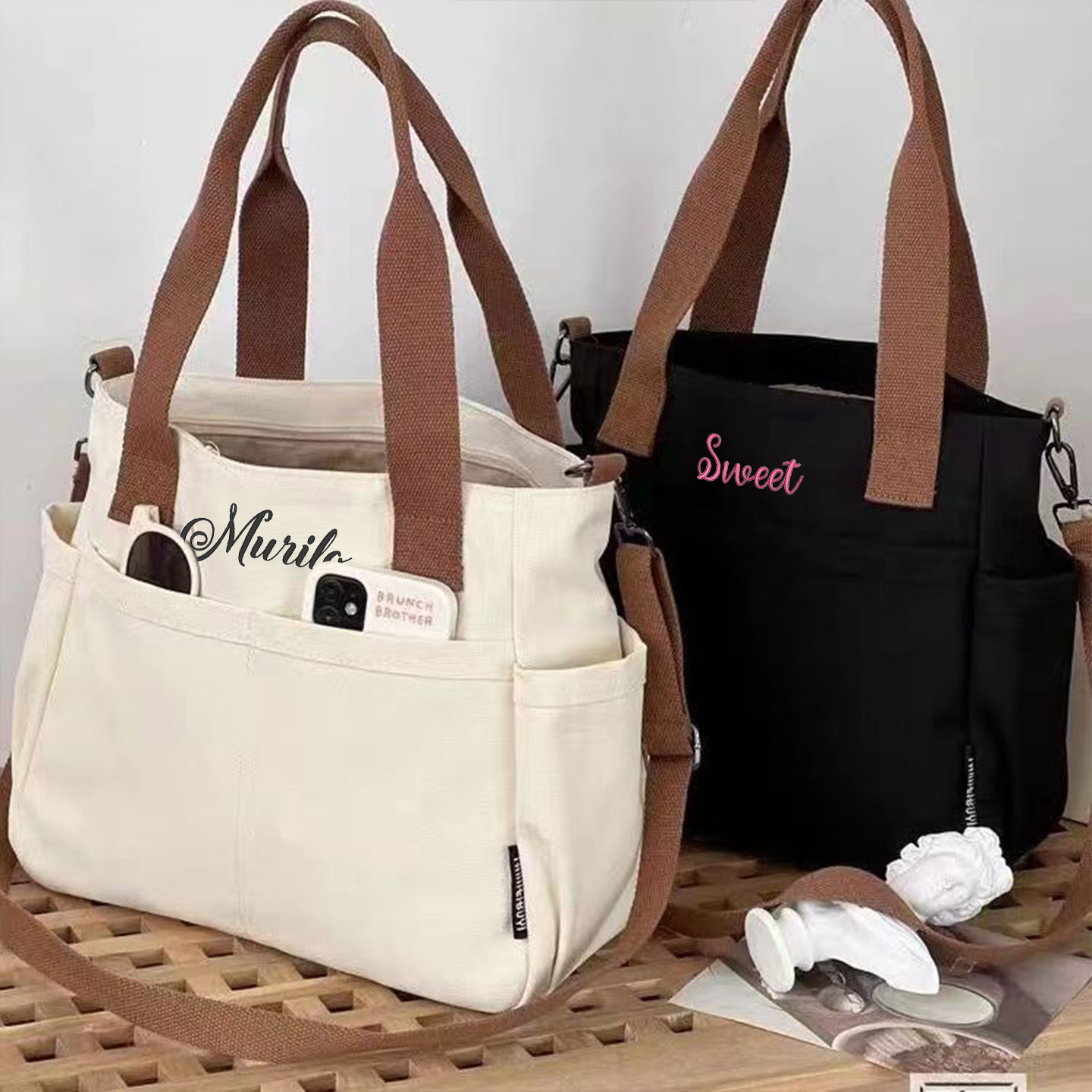 DIY定制多口袋通勤包帆布托特包百搭文艺学生大容量单肩斜挎包,箱包皮具/热销女包/男包,单肩包,淘宝优惠券,粉丝福利购,淘宝优惠卷