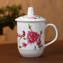 陶瓷茶杯景德镇带盖带把手泡水杯家用办公直身杯子宾馆会议室定制