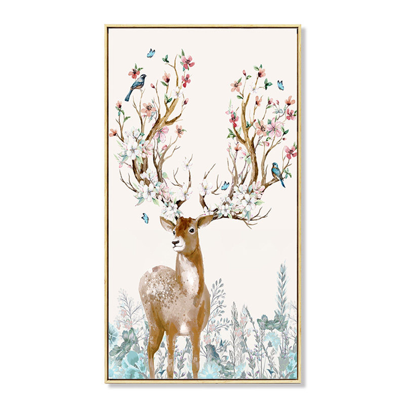 盈盼 现代入户玄关挂画北欧风格手绘麋鹿装饰画客厅走廊过道墙画