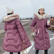 Áo chống mưa cho phụ nữ mùa đông dài 2019 Phiên bản Hàn Quốc của chiếc áo cổ lông lớn tự trồng qua đầu gối Áo khoác mỏng cho nữ - Bông