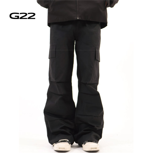 （清仓价）G22长裤微喇裤无性别微喇多褶皱口袋设计裤子