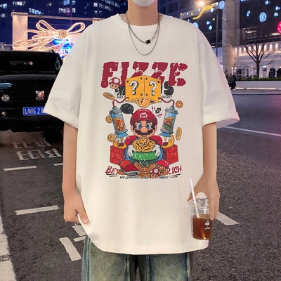 重磅纯棉短袖t恤男夏季宽松港风