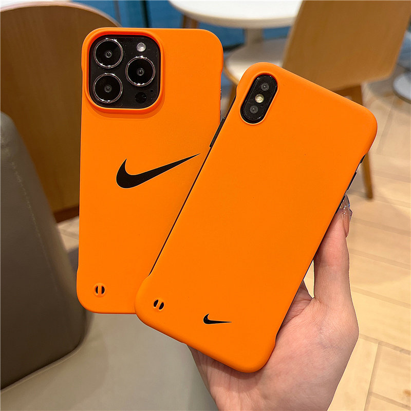 无边框16适用于iphone15pro max苹果12nike手机壳11硬xsmax橙色xr男女14半包裸机手感13大孔镜头plus情侣清新
