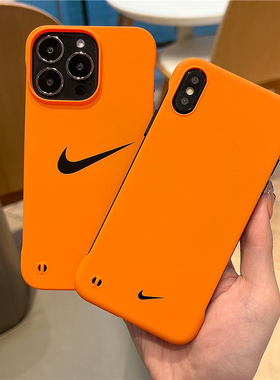 无边框16适用于iphone15pro max苹果12nike手机壳11硬xsmax橙色xr男女14半包裸机手感13大孔镜头plus情侣清新