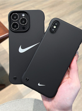 黑色16适用苹果14pro手机壳17plus潮牌13Nike12男女xsmax无边框11裸机手感xs半包硬壳15promax大孔塑料保护套