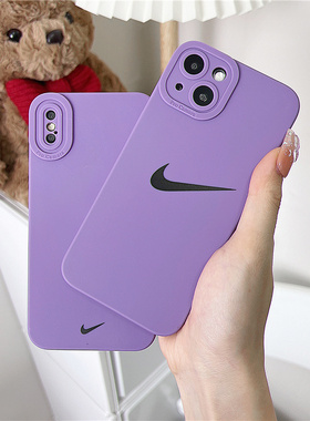 ins风大孔紫色16适用苹果14pro手机壳8plus潮牌13Nike男女xsmax/11硅胶12软15TPU硅胶防摔保护套软壳