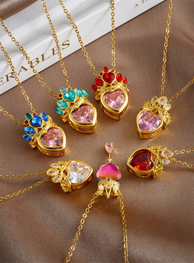 儿童首饰钛钢项链女皇冠爱心吊坠