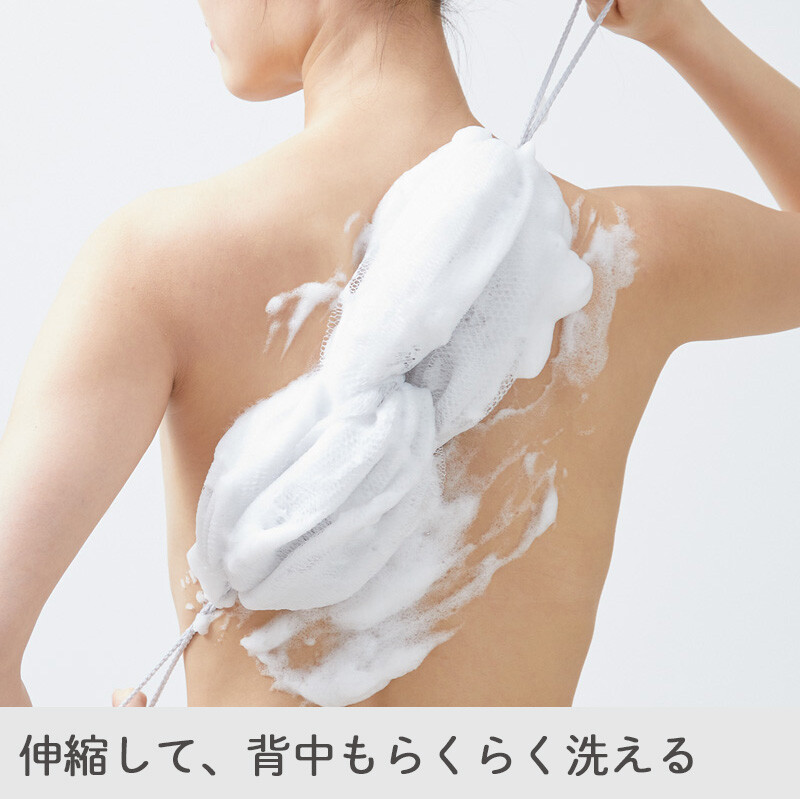 日本进口可伸缩长条浴花起泡搓澡球柔软搓澡搓背澡巾起泡泡沐浴球