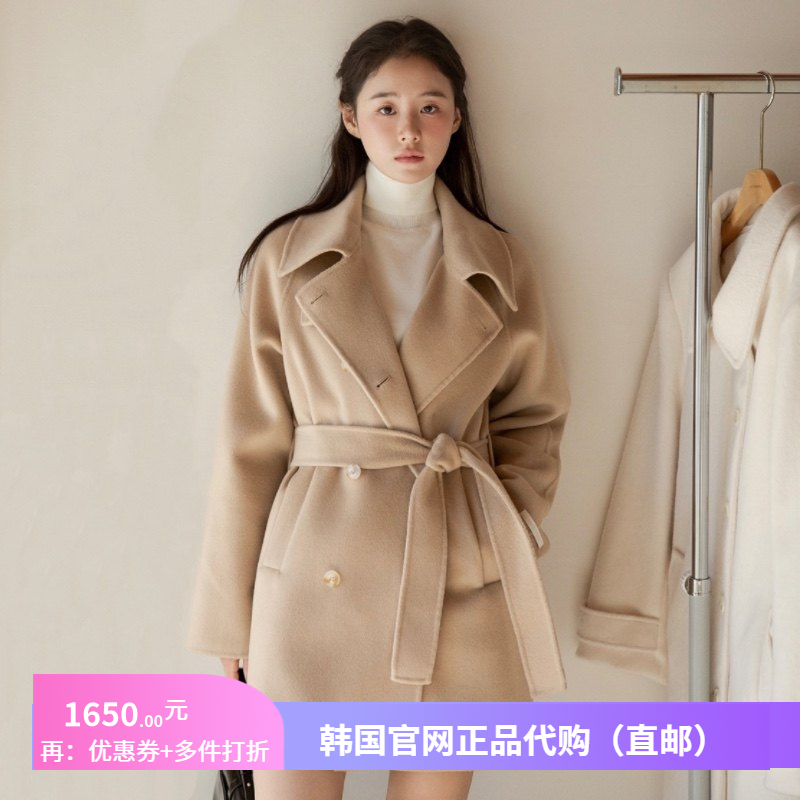 高档手工羊毛呢外套韩式女装attrangs正品韩国代购中长款毛料大衣