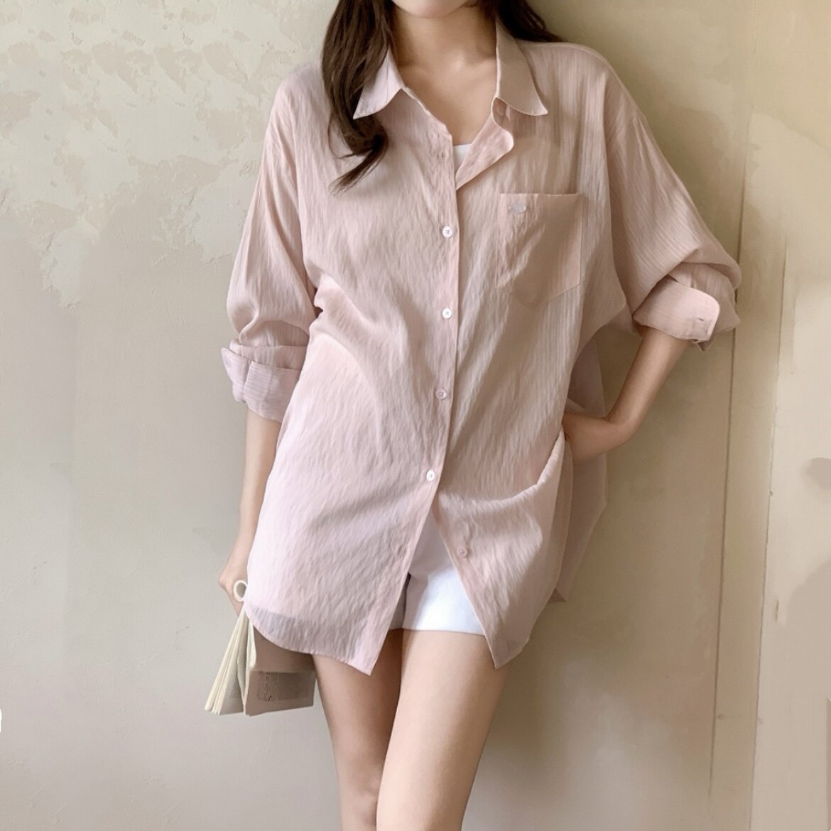 韩国正品薄款衬衫长袖防晒女attrangs代购春夏空调房外搭宽松上衣