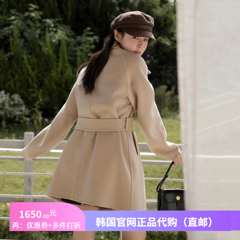 韩式手工羊毛呢大衣中长款宽松女装attrangs正品韩国代购呢子外套