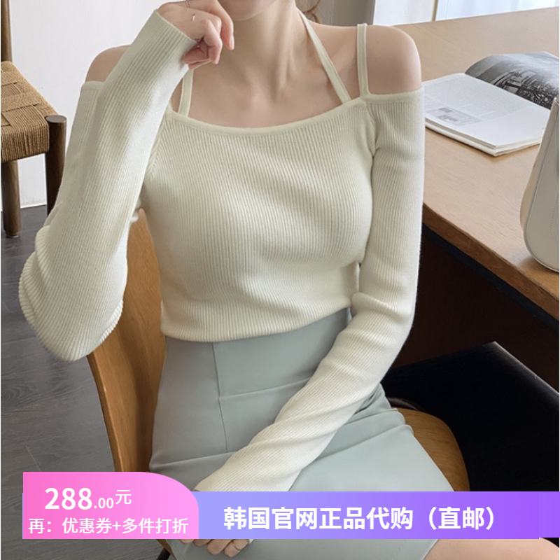 2025春秋设计感洋气针织露肩肩带女attrangs正品韩国代购气质毛衣