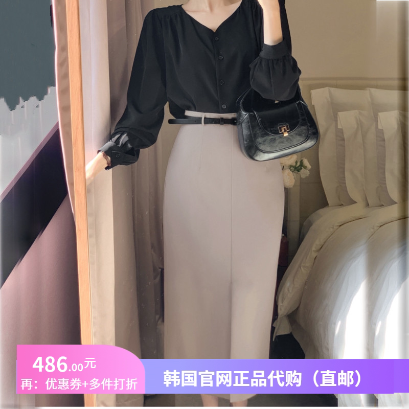 春秋休闲西装半身裙气质韩国代购fromdayone正品前开叉直筒一步裙