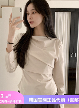 26春季韩式褶皱衬衫设计感长袖女装reine正品韩国代购收腰小衫