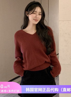 25秋冬高级感v领毛衣宽松保暖女装reine正品韩国代购配裙子针织衫