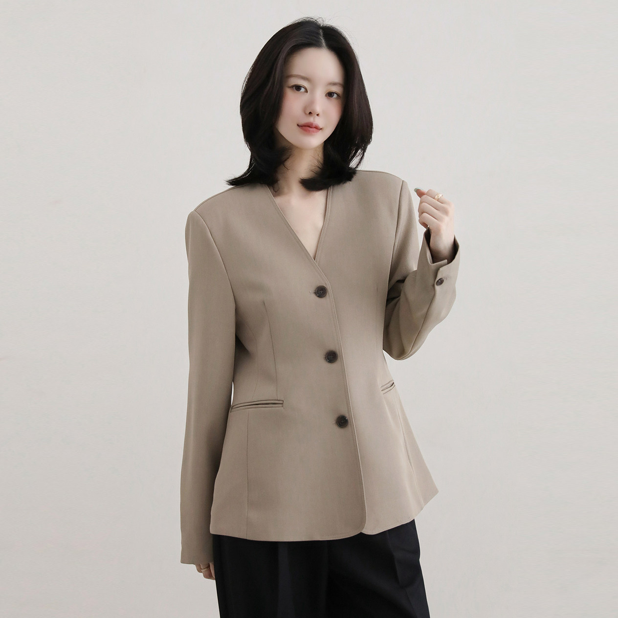 韩国正品高级质感v领西装外套女
