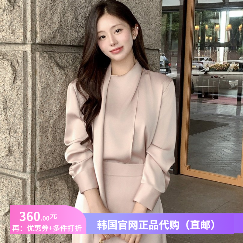 26春秋高级感缎面衬衫飘带长袖女装attrangs正品韩国代购优雅上衣