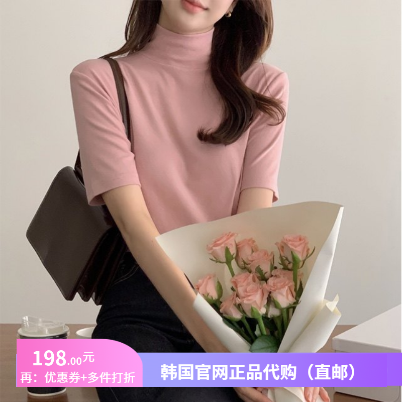 25春秋内搭t恤半高领洋气中分袖女韩国代购attrangs正品气质上衣