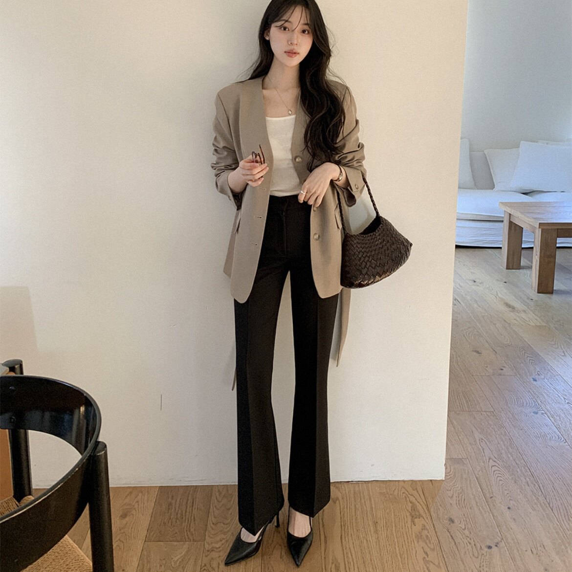 26春季高档气质西裤直筒窄版通勤reine正品韩国代购女显瘦长裤子