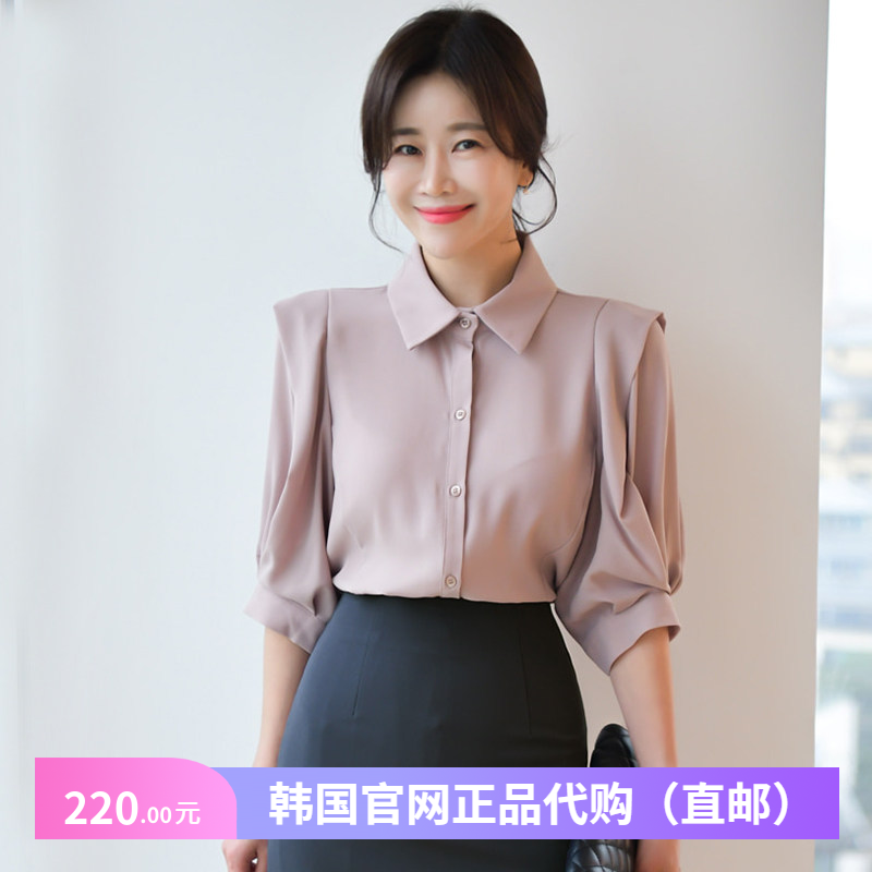 韩版职业风衬衫五分半袖韩国代购2024夏季新款薄款上衣设计感女式