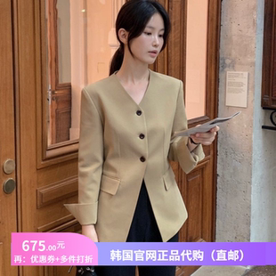 春秋高级感米色v领西装外套女装benito正品韩国代购通勤洋气上衣