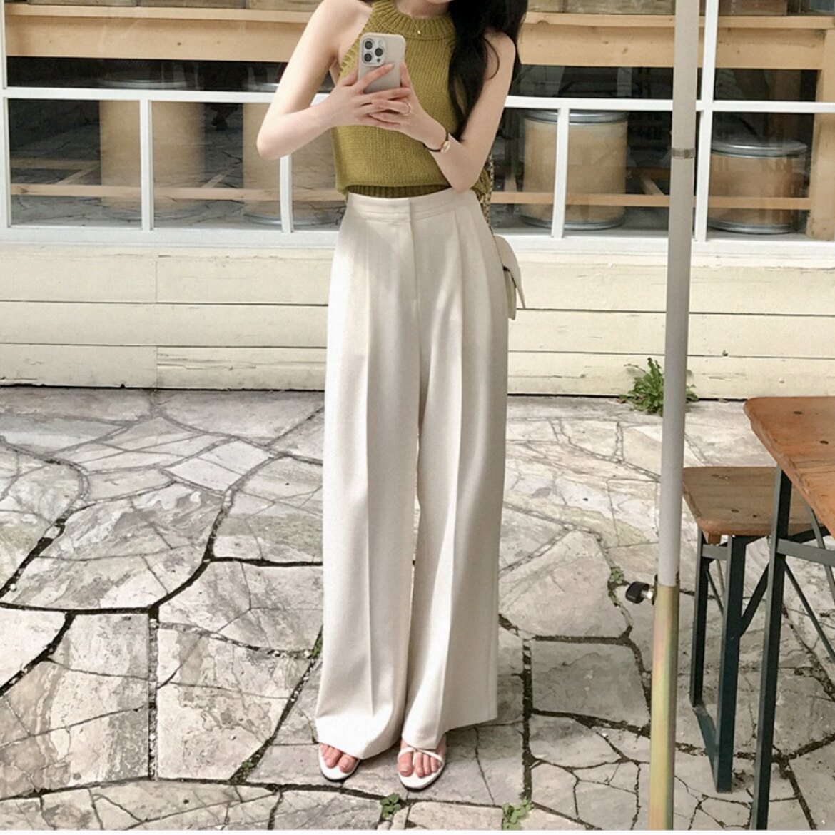 韩国正品高级感长裤宽松阔版女reine代购高腰休闲通勤裤子