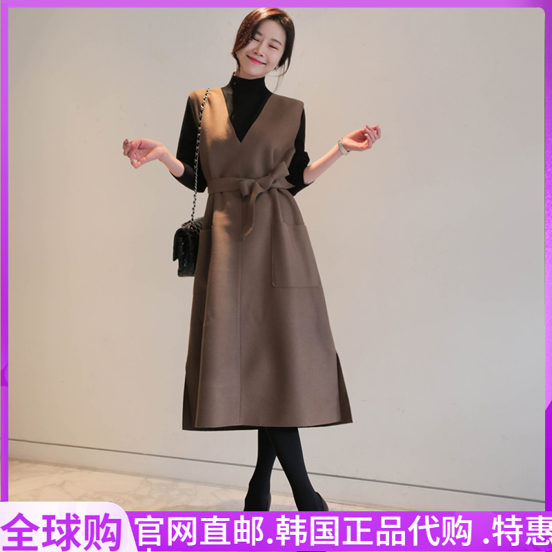 秋冬毛呢连衣裙无袖官网韩国代购2023年新款宽松配大衣直筒长裙子