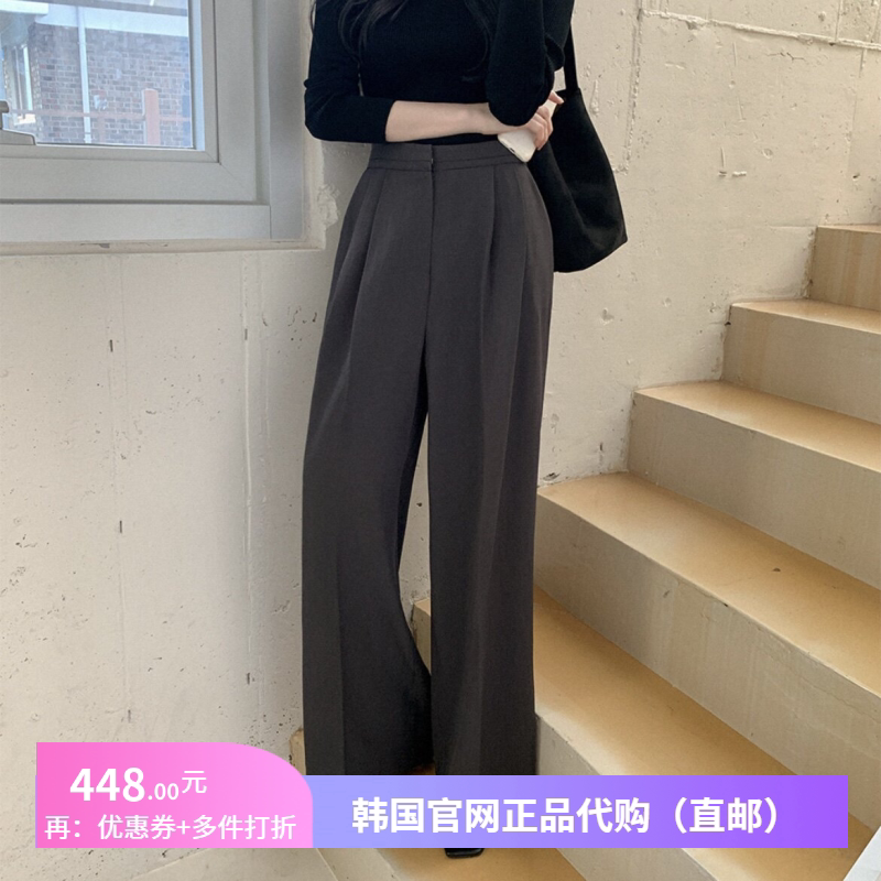 春季高腰褶子西裤韩式休闲通勤女reine正品韩国代购宽松阔腿长裤