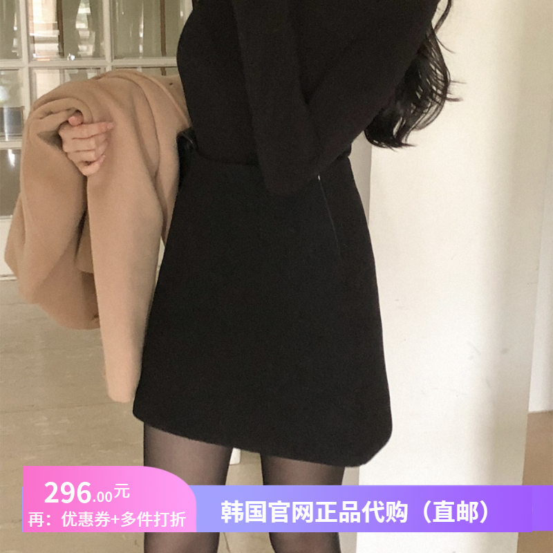 春秋冬呢子半身裙小个子穿搭reine正品韩国代购新款配靴子a字短裙