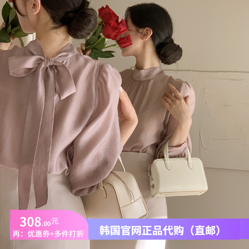 春秋长袖衬衫立领蝴蝶结少女感attrangs韩国代购2025新款韩系衬衣