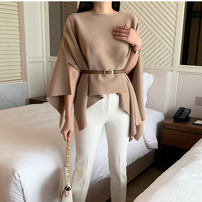 法式复古不规则针织披肩斗篷女韩国正品代购秋季高级感慵懒风上衣