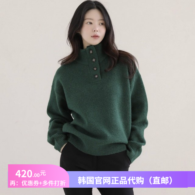 秋冬高级设计感毛衣套头高领保暖女装正品韩国代购宽松慵懒风上衣