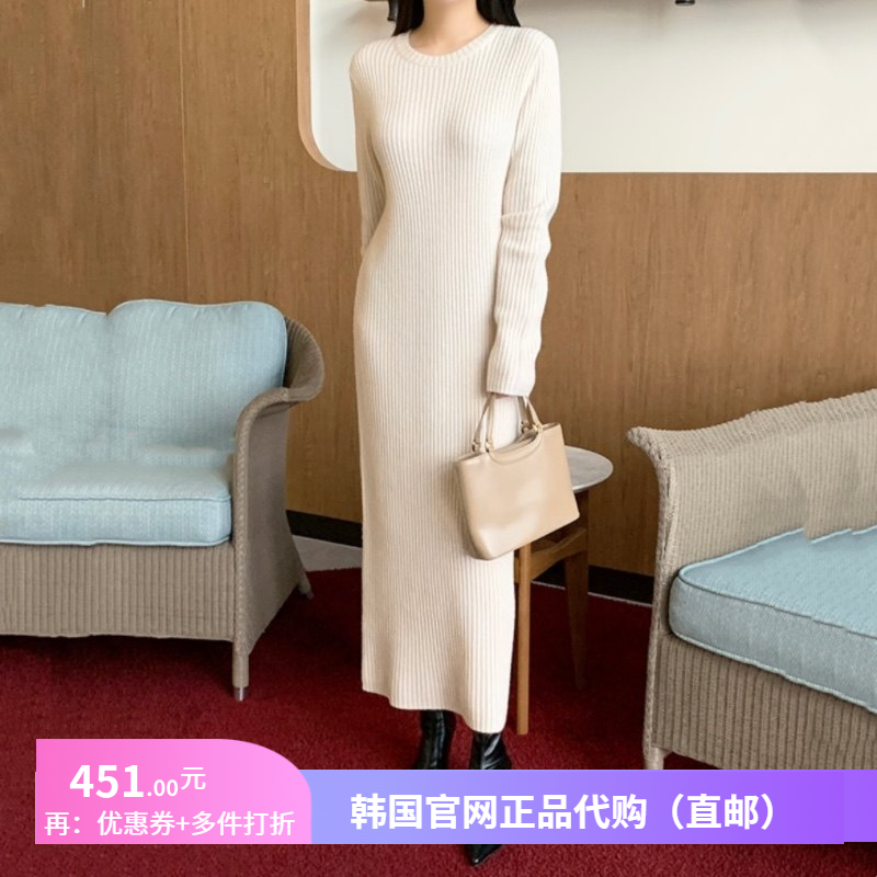 秋冬季羊毛针织连衣裙直筒版女正品韩国代购配大衣毛衣裙长款内搭