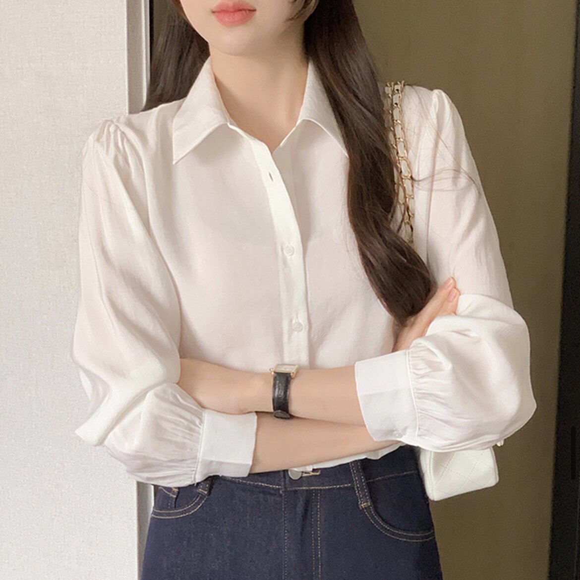 26春季韩式白色衬衫棉长袖女装attrangs韩国代购正品正肩上班衬衣