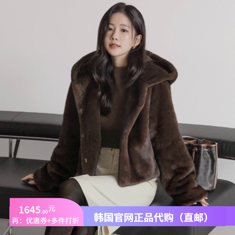 冬季高档轻奢短外套仿水貂皮草连帽女装正品韩国代购好看高级上衣
