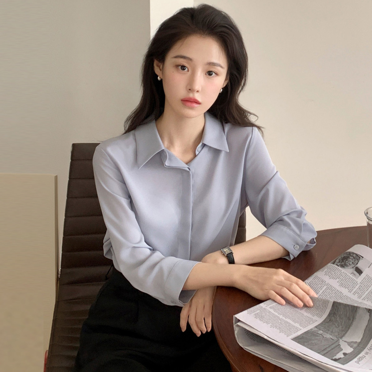 韩国正品高级质感衬衫女七分袖