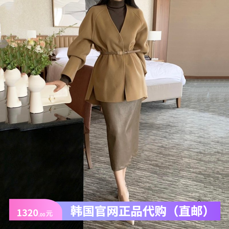 25冬季时尚高级感v领羊毛呢外套年轻女正品韩国代购保暖宽松大衣