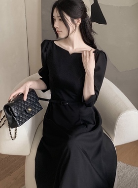 春秋高档一字领连衣裙七分袖女fromdayone正品韩国代购收腰a字裙