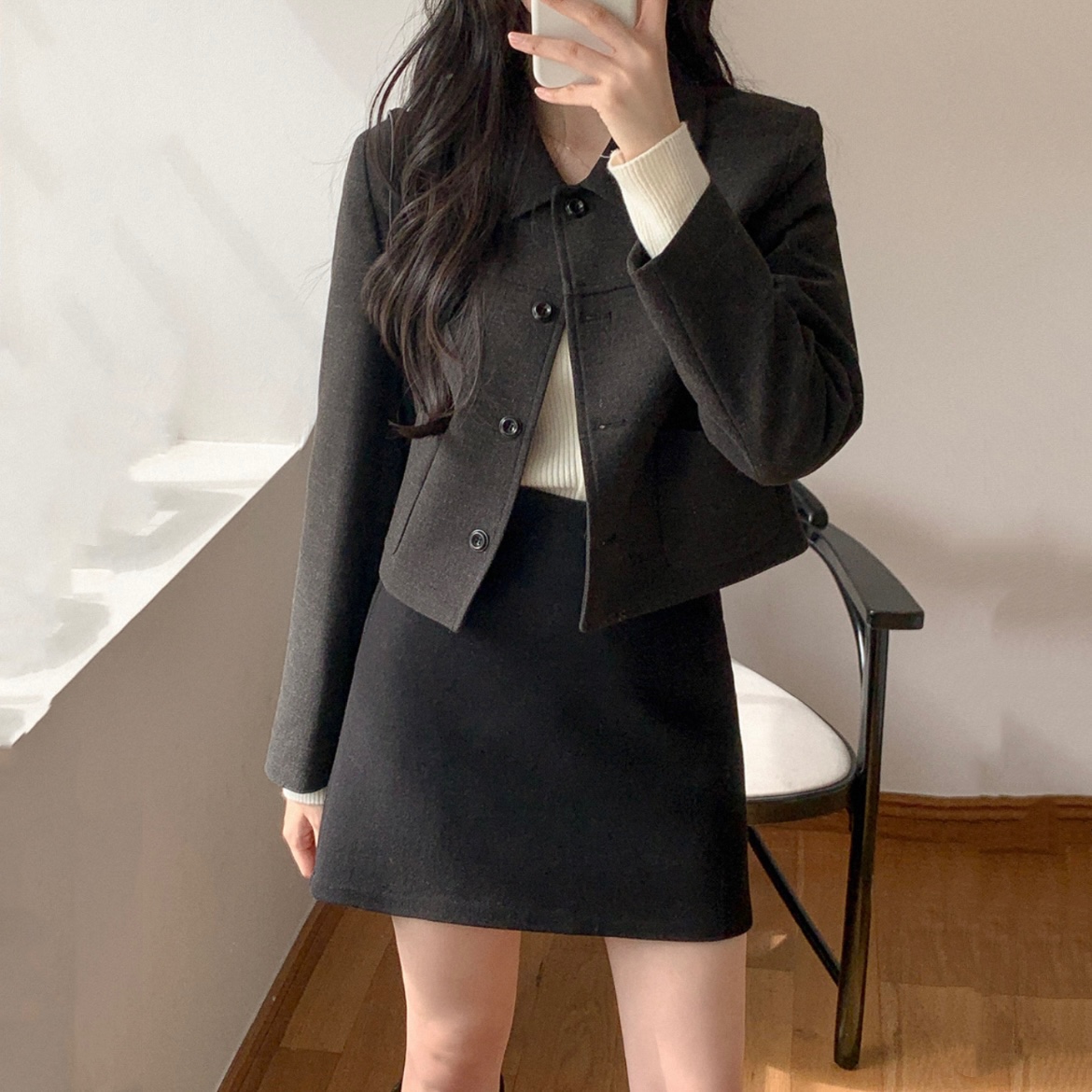 春秋冬羊毛呢子半身裙a字女reine正品韩国代购新款小个子迷你短裙