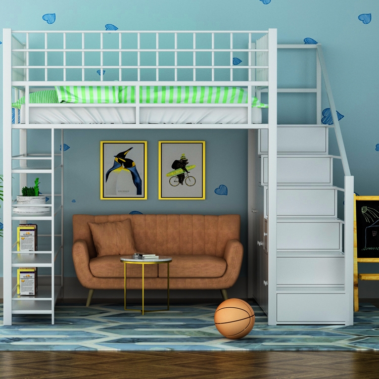 高架床上下铺多功能复式铁艺北欧